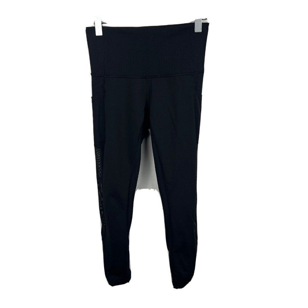 Lululemon Crop Leggings 4 Womens Black Mesh Side Pockets Elastic Waist Stretch